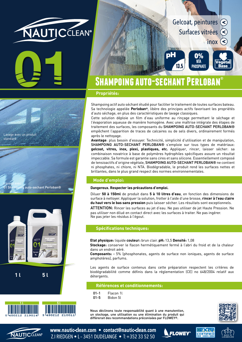 Redonnez de l'éclat à votre bateau en un clin d'œil avec le Shampoing Auto-Séchant 01 Nautic Clean ! ⚓️