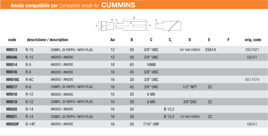 AA NR016 — schéma technique et dimensions du catalogue