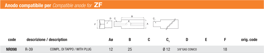 AA NR098 — schéma technique et dimensions du catalogue